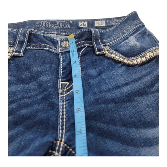 Miss Me Jeans Women 26 Blue RISE TO THE OCCASION Signature CAPRI Raw Hem JP7675P - Picture 5 of 9